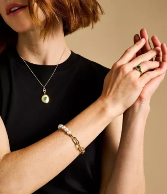Brățară cu lanț din oțel inoxidabil auriu Heritage Pearl D-Link
