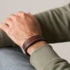 Brățară Everett cu curea din piele maro cu cusături vizibile