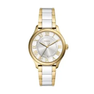 Ceas Gilmore cu trei ace, dată, ton auriu și ceramică albă