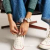 Ceas Gilmore cu trei ace, dată, ton auriu și ceramică albă