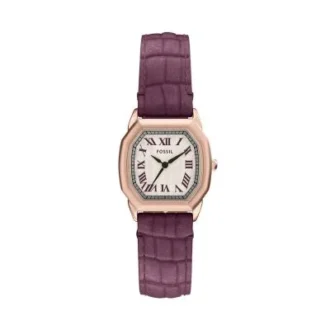 Ceas Harlow cu trei ace din piele croco burgund