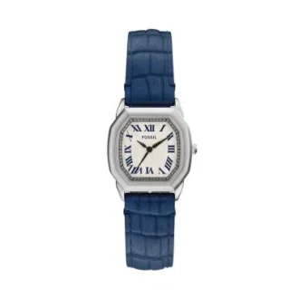 Ceas Harlow cu trei ace, din piele croco, de culoare bleumarin