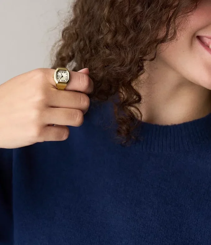 Ceas Harlow Watch Ring Ceas din oțel inoxidabil auriu cu două ace