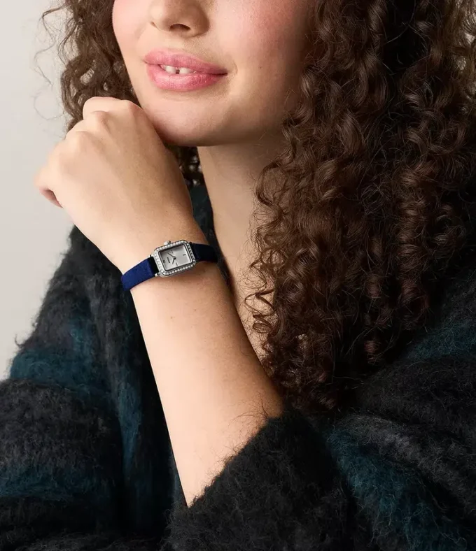 Ceas Raquel Mini cu două ace, catifea albastră