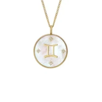 Colier Gemini Sutton Zodiac din oțel inoxidabil auriu cu pandantiv din sidef alb