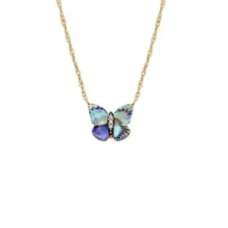 Colier Sutton cu pandantiv multicolor în formă de aripi de fluture din abalone