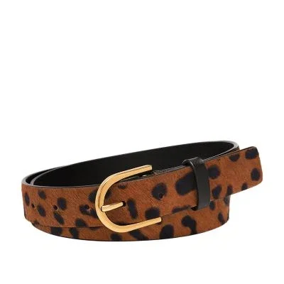 Curea D-Link din piele de vițel cu imprimeu leopard Curea D-Link din piele de vițel cu imprimeu leopard