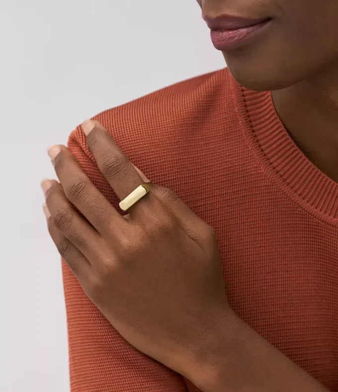 Inel cu sigiliu Heritage D-Link Glitz din oțel inoxidabil auriu