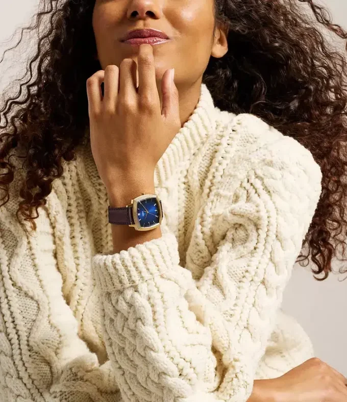 Nick Jonas x Fossil Machine Luxe Blue Vignette Ceas cu trei ace din piele croco maro