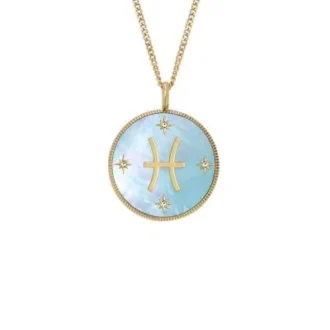 Pisces Sutton Zodiac Colier cu pandantiv din oțel inoxidabil auriu și sidef verde Pisces Sutton Zodiac Colier cu pandantiv din oțel inoxidabil auriu și sidef verde