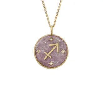 Sagittarius Sutton Zodiac Colier cu pandantiv din oțel inoxidabil auriu și ametist violet Sagittarius Sutton Zodiac Colier cu pandantiv din oțel inoxidabil auriu și ametist violet