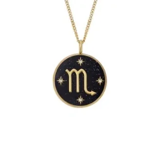 Scorpio Sutton Zodiac Colier cu pandantiv din oțel inoxidabil auriu și gresie neagră